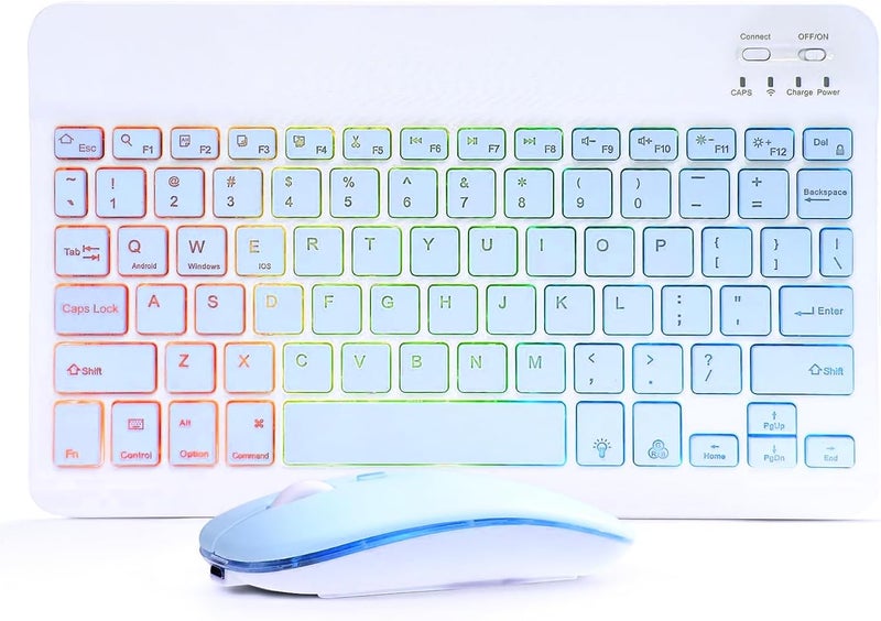 Guiheng Bluetooth Keyboard and Mouse Combo for iPad - Rechargeable Wireless Keyboard & Mouse with 7-Color Backlit Compatible with iPad 9th/8th Gen, iPad Pro/Air/Mini, iPhone14/13/12 Pro,(10 inch Blue) - Image 1